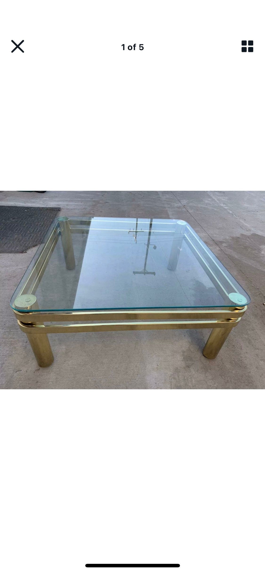 1980s Milo Baughman Style Modern Brass and Glass Square Rounded Edge Coffee Table