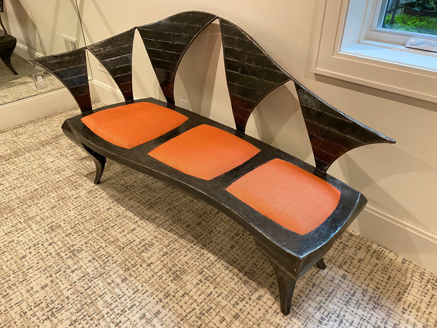 One of a Kind Custom Made Functional Chaise Lounge Chair Sculpture - Iron with Upholstered Seats