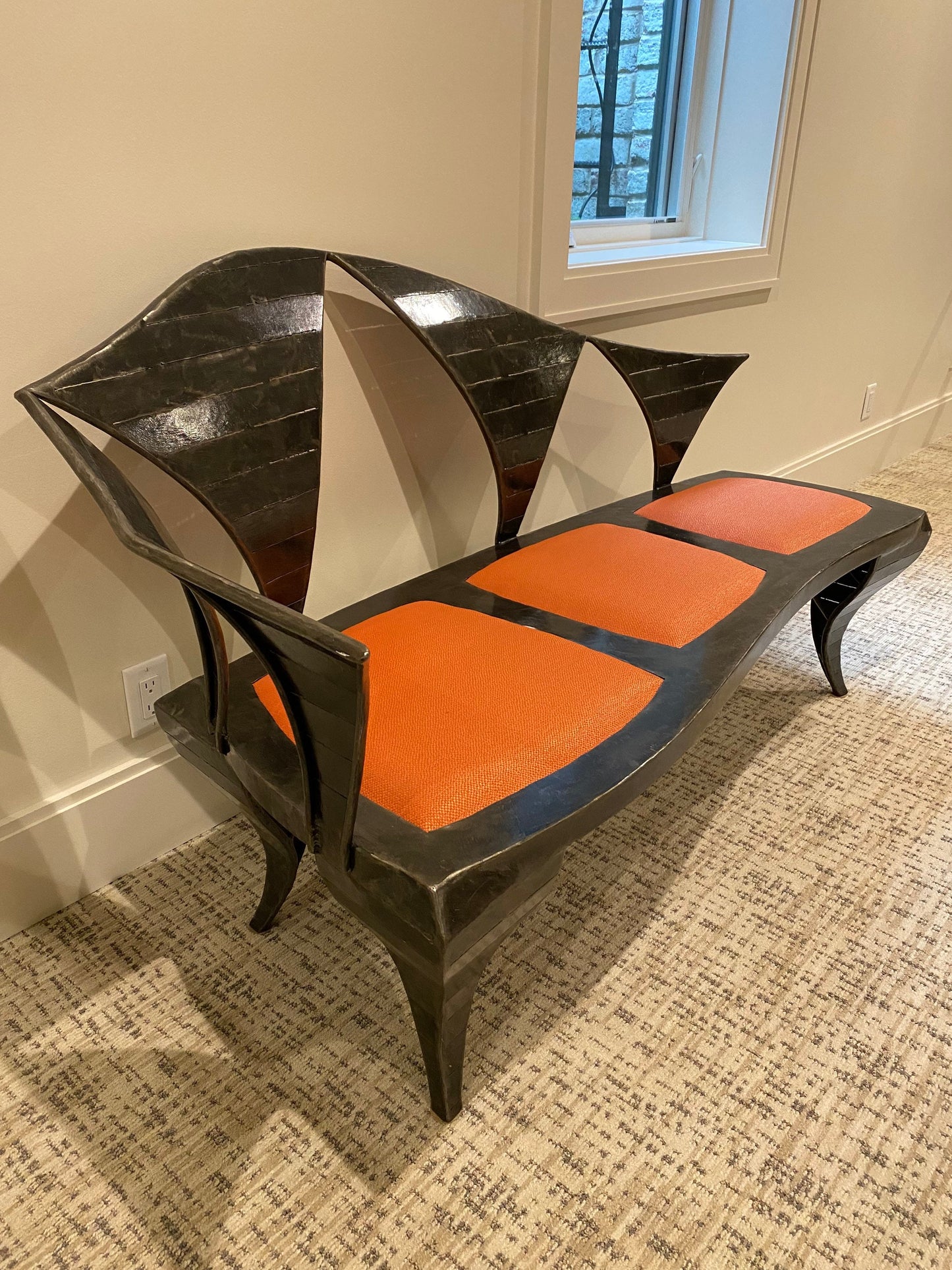 One of a Kind Custom Made Functional Chaise Lounge Chair Sculpture - Iron with Upholstered Seats