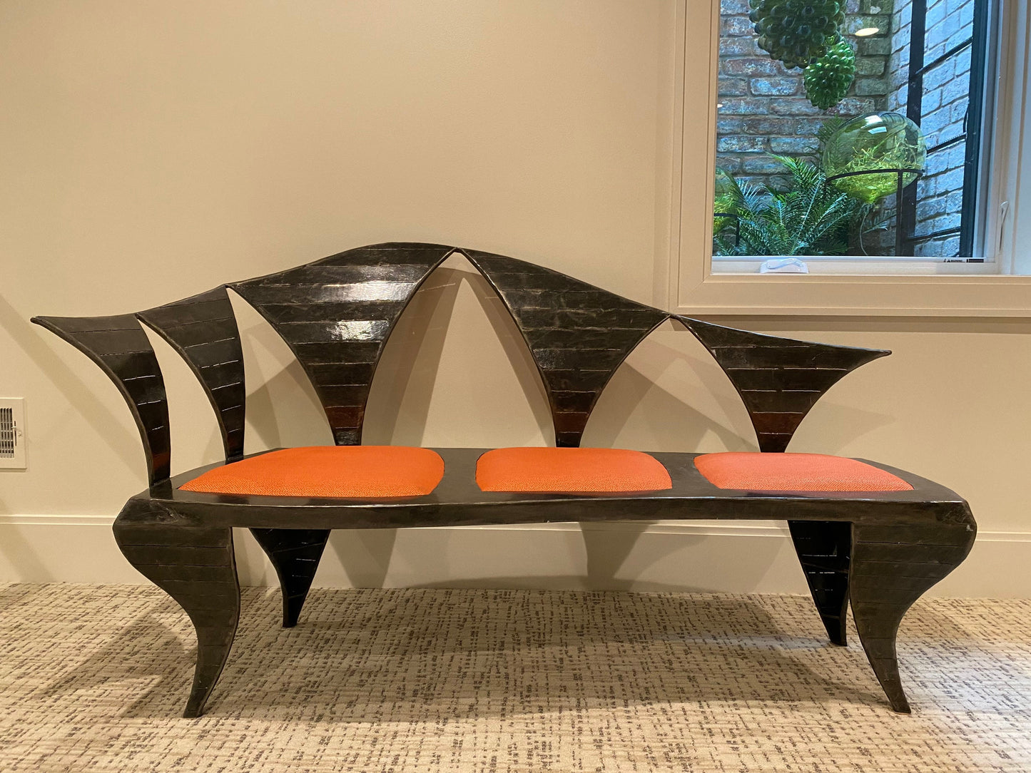 One of a Kind Custom Made Functional Chaise Lounge Chair Sculpture - Iron with Upholstered Seats