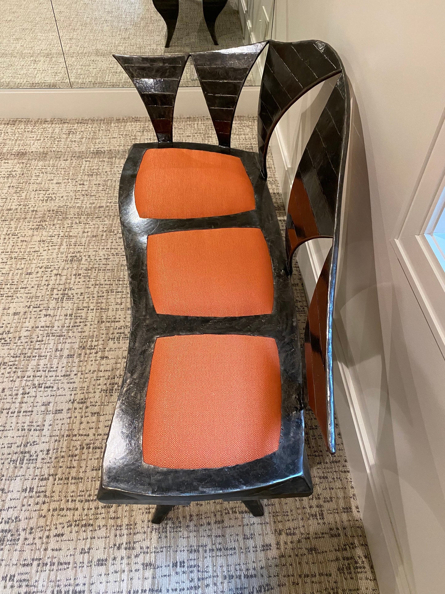 One of a Kind Custom Made Functional Chaise Lounge Chair Sculpture - Iron with Upholstered Seats