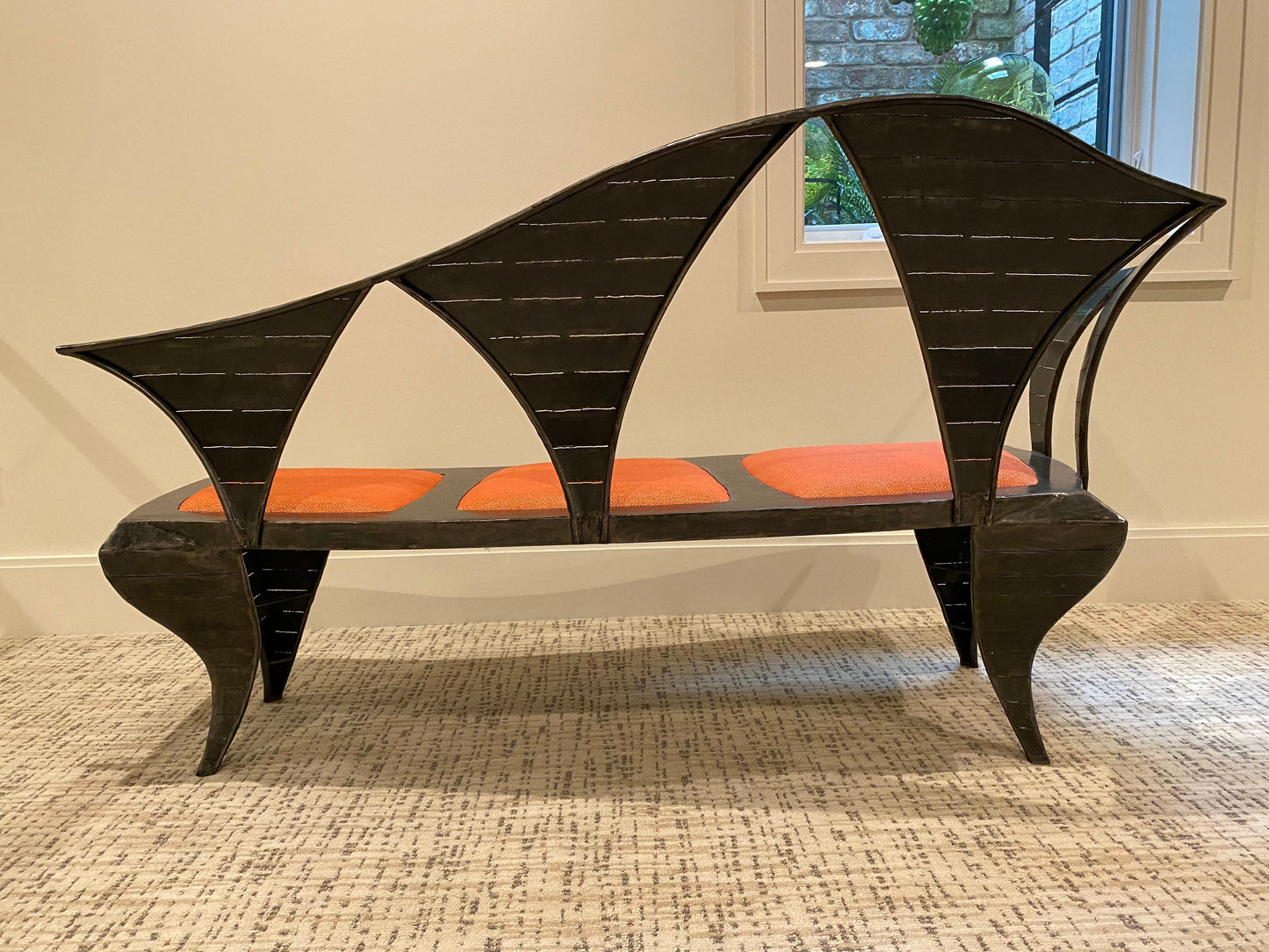 One of a Kind Custom Made Functional Chaise Lounge Chair Sculpture - Iron with Upholstered Seats