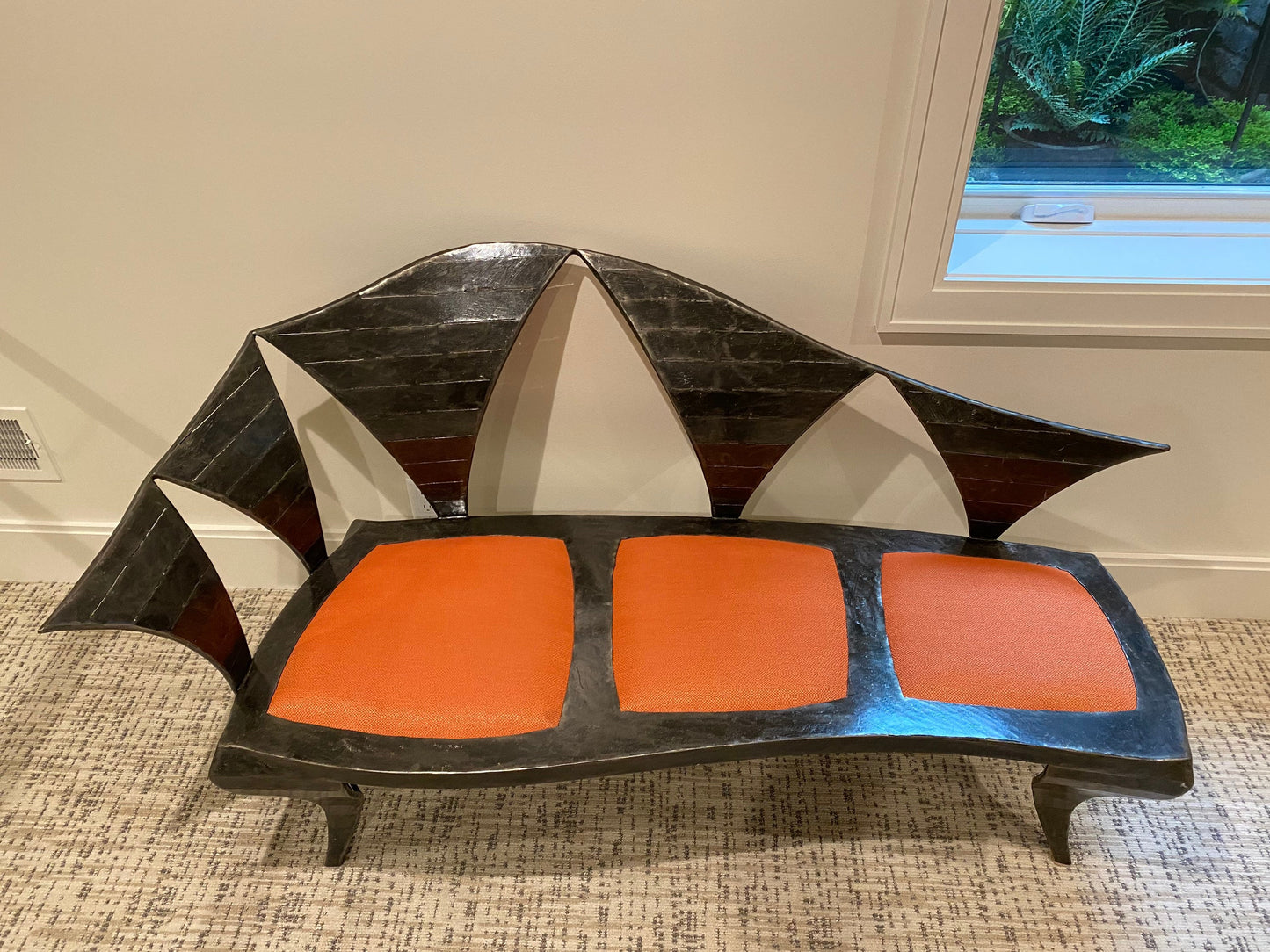 One of a Kind Custom Made Functional Chaise Lounge Chair Sculpture - Iron with Upholstered Seats