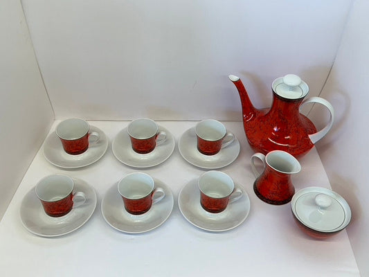 1969 Porcelanas Bidasoa for Block Collection: Demitasse Coffee/Espresso Set With España Flamenco Pattern - 17 Pieces