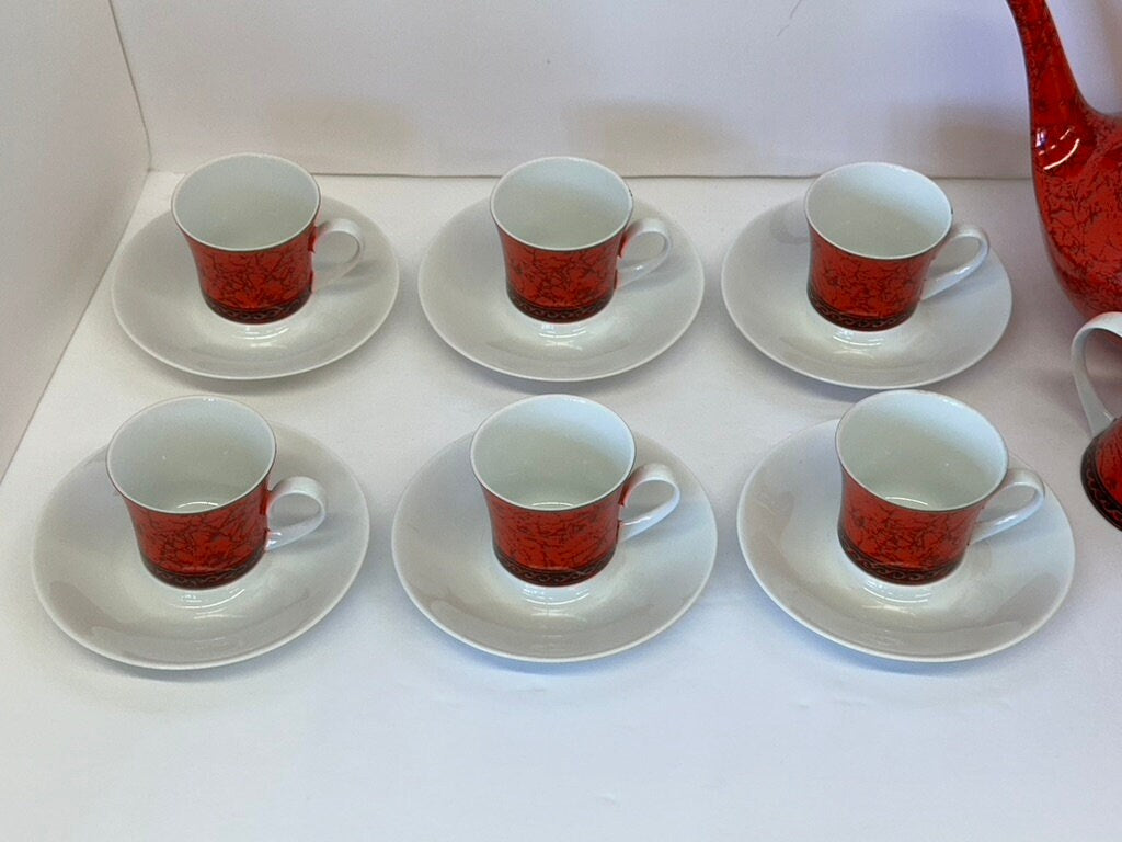 1969 Porcelanas Bidasoa for Block Collection: Demitasse Coffee/Espresso Set With España Flamenco Pattern - 17 Pieces