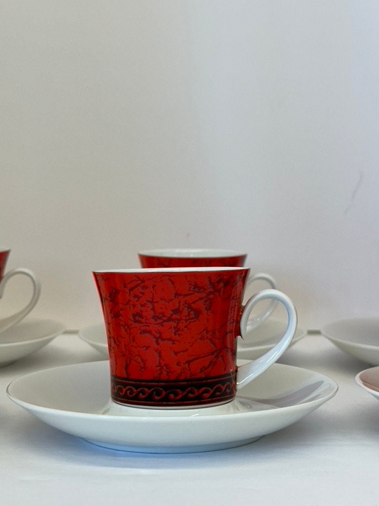 1969 Porcelanas Bidasoa for Block Collection: Demitasse Coffee/Espresso Set With España Flamenco Pattern - 17 Pieces