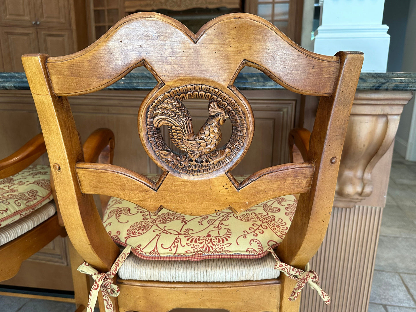 4 Italian Inspired / Tuscany / Rustic / Farmhouse / French Country Barstools With Rush Seats & Carved Roosters Upholstered Cushions Included